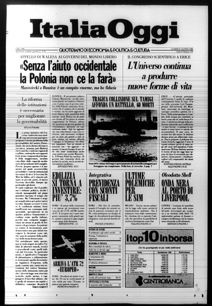 Italia oggi : quotidiano di economia finanza e politica